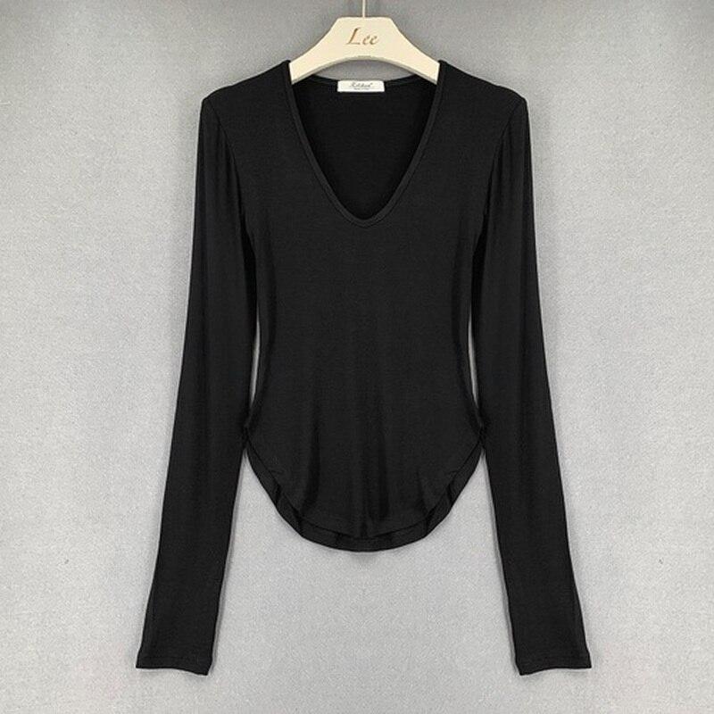 Autumn Long Sleeve Tshirt Women Fashion Slim White Woman Tshirts Tops High Elasticity Thin Skinny Tee Shirt Clothing 16075