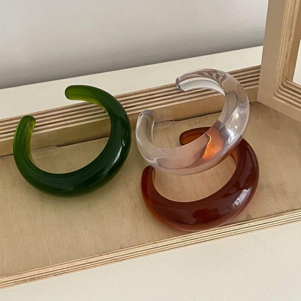 Зеленый широкий браслет-манжета, прозрачное ретро-кольцо для руки, милый акриловый открытый браслет для женщин