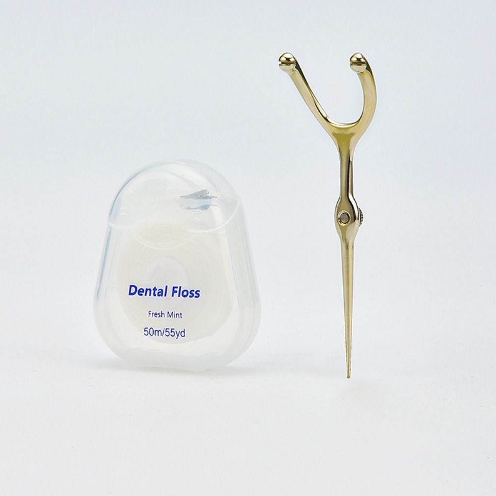 Reusable Stainless Steel Toothpick Set Handle Flossing Holder Simple 50M Tooth Flossing  Household