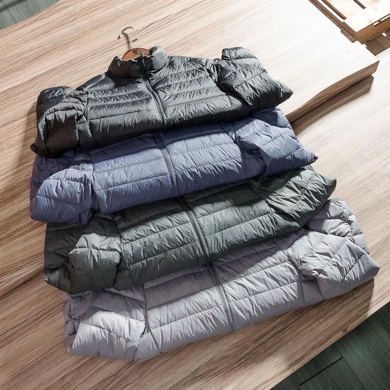 Мужская легкая куртка из хлопка с пухом и воротником-стойкой - однотонная, теплая, универсальная, повседневная зимняя одежда