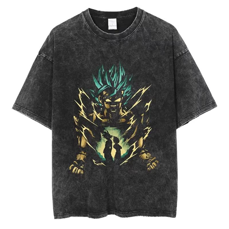 New Anime Dragon Ball Super Saiyan Washed Vintage Short Sleeved Tshirt Anime Casual summer new Fashion cotton Tops