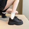 Кожаная платформа маленькие кожаные туфли женские 2025 осень новые ретро одинарные туфли британский стиль увеличивающие рост повседневные на шнуровке лоферы