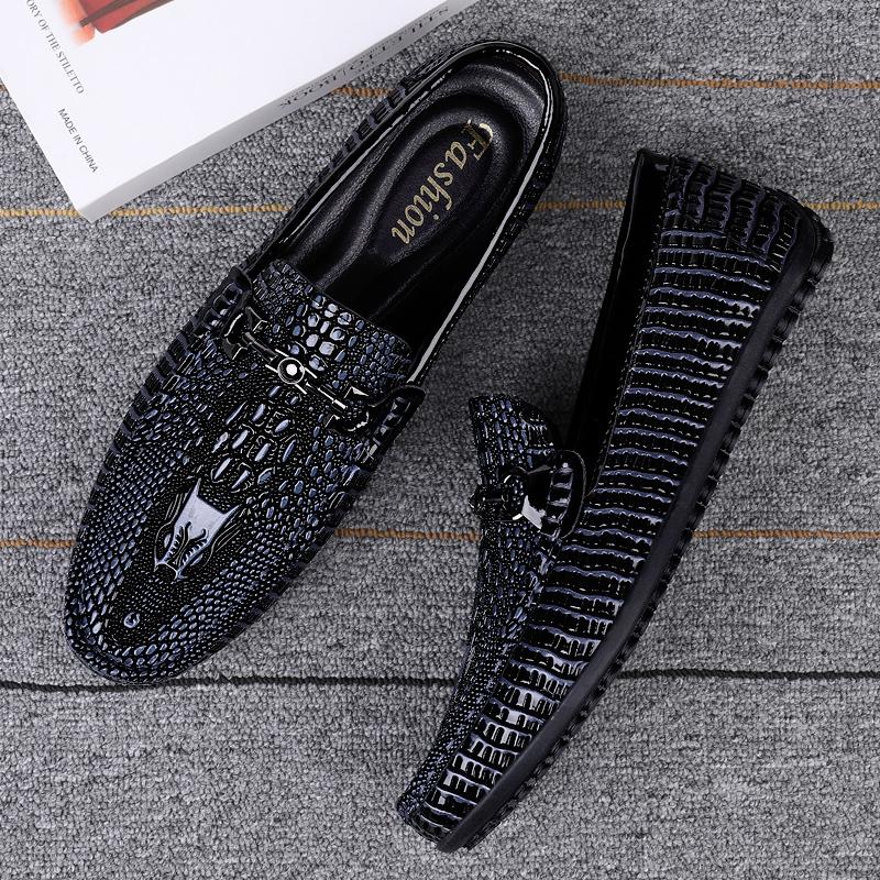 Luxury Brand Crocodile Pattern Mens Loafers Sequins Mocassins High Quality Men Casual Shoes Genuine Leather Designers Men Shoes