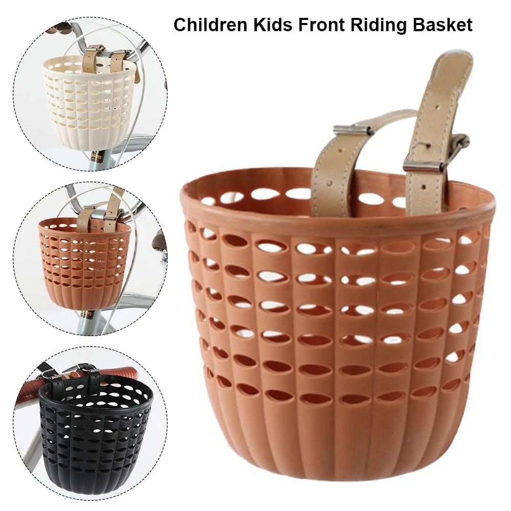 Retro Woven Front Handle Carrier Plastic Children's Bicycle Scooter Basket Front Riding Basket