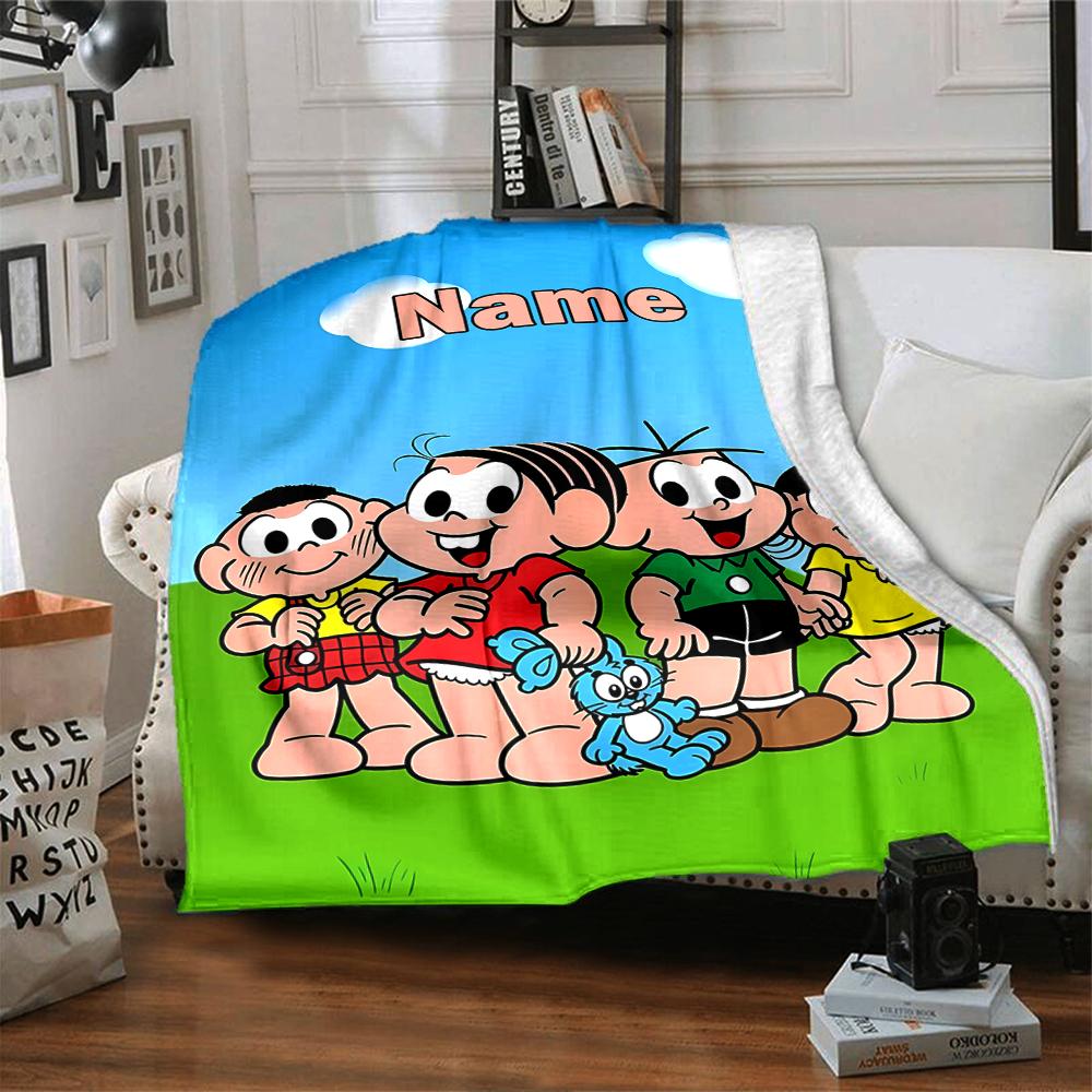 Custom Name Turma da Mônica Theme Printed Blanket - Perfect for Couch, Bed, Travel & Outdoor Use | Machine Washable, Cozy & Durable.