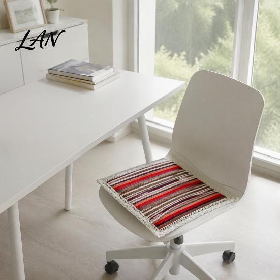 Durable Kitchen Chair Pad Cotton Linen with Ties, Square Summer Seat Lace Breathable Office Mat Trim, 15.75" x Washable for Dining Solid Wood
