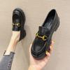 Muffin Thick Bottom Slip -On Loafers Women 'S New British Style Black Retro Soft Leather Flat Small Leather Shoes Women