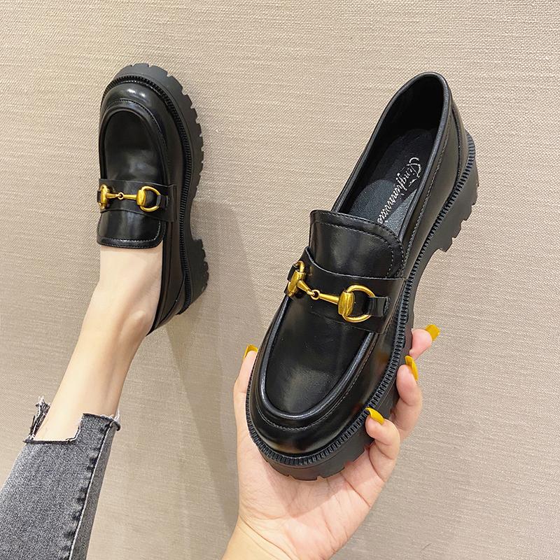 Туфли-лоферы Muffin Thick Bottom Slip-On женские, новые, британский стиль, черные, ретро, мягкие, кожаные, плоские, маленькие, женские