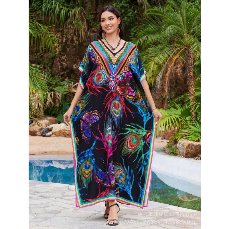 Плюс Размер Женщин Новый Принт Пляжный Свободный Праздничный Платье Бикини Накидка