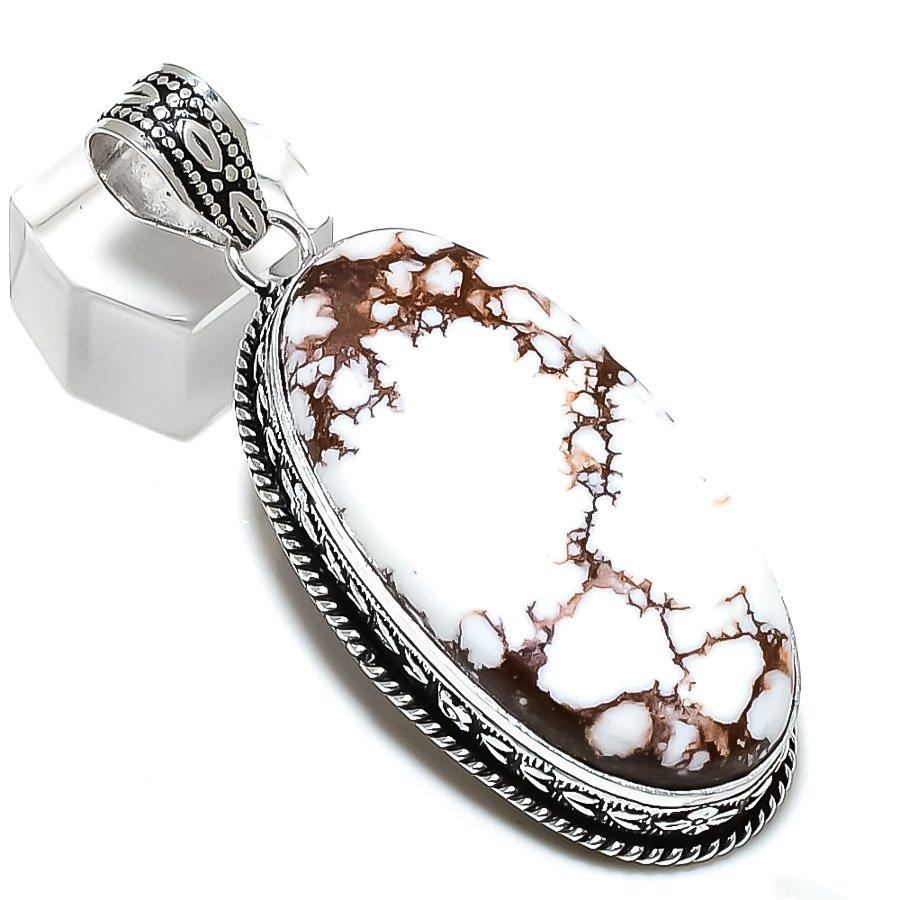 Драгоценный камень Дикая Лошадь Ручная работа Серебро 925 пробы Подарок Ювелирное изделие Подвеска 2,60" o4v05