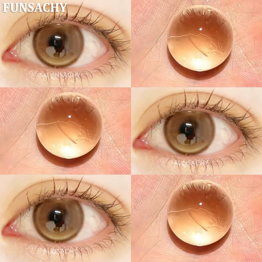 FUNSACHY2pcs Brown Colored Contacts Lenses with Myopia 0~-8.00 Degree Yearly Beauty Cosmetic Makeup Pupils 14.5mm Blue Eye Lens