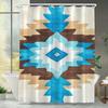 Aztec Geometric Shower Curtain - Blue & Brown Pattern, Polyester, Washable, Hooked, Southwestern Bath Decor