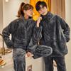 Unisex Wool Flannel Zipper Pajamas: Warm, Thick Coral Fleece Suit for Autumn & Winter