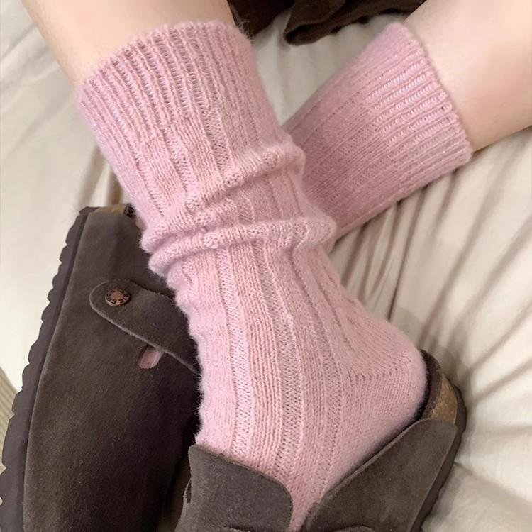 Thick Thread Wool Socks Pink Pile Socks Season Mid-Leg Socks Warm Thickened Fleece Winter Cashmere Stockings