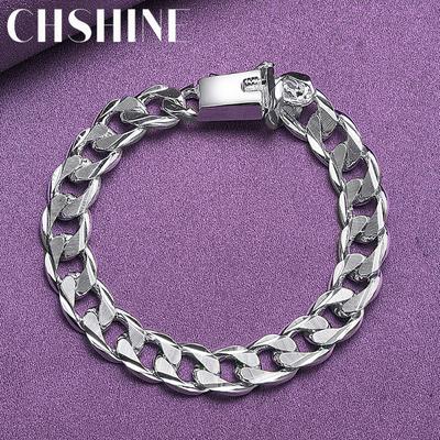 CHSHINE 925 стерлингового серебра 10 мм боковой браслет-цепочка для женщин мужчин свадебная вечеринка модные украшения с шармами
