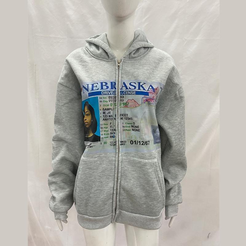 Европейская и американская Y2K персонализированная печатная толстовка на молнии с длинным рукавом в стиле ретро стрит-моды