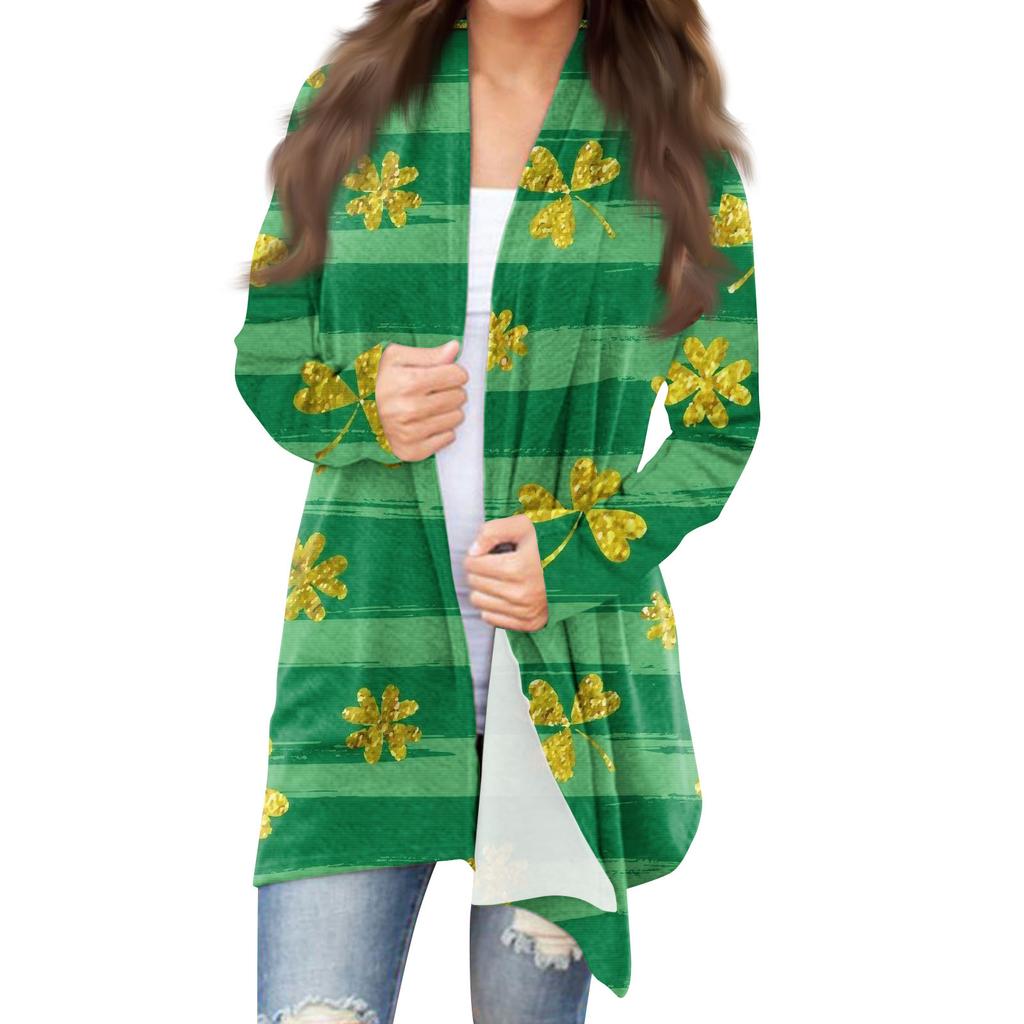 Женская повседневная одежда с длинными рукавами St. Женский кардиган с принтом ко Дню Святого Патрика и верхнее пальто
