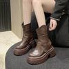 Модные 11 см толстые каблуки мотоциклетные ботинки высокая платформа осенние кожаные кроссовки женские зимние теплые ботильоны толстые короткие панк-ботинки
