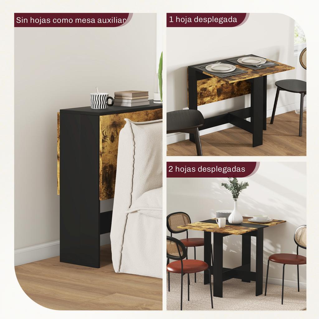 Folding Dining Table Kitchen Table with Drop-Leaf Wings for Small Space 103x76x73.5 cm Black and Rustic Brown