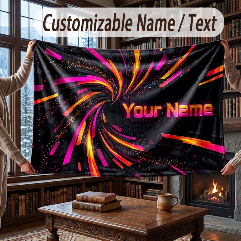 Neon Colorful Theme Throw Blanket Custom Name Text Personalized Blanket Soft Cozy Blanket for Home Sofa Bed