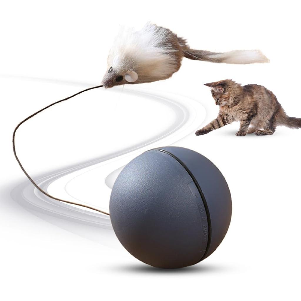 Cat Toy Electric Ball Automatic Interactive Spinning Ball Smart Sensing Pet Toy With Feather Mouse Attachment
