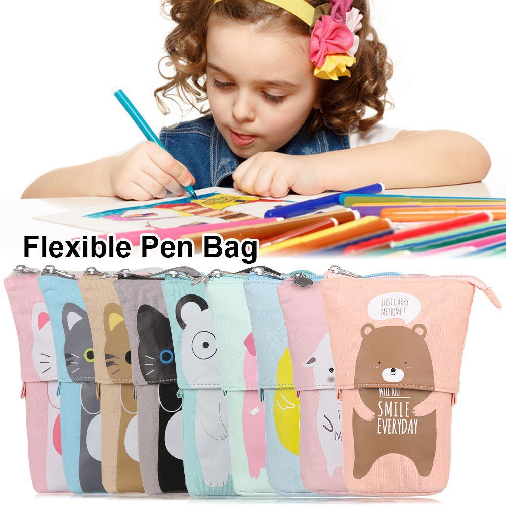 Fashion School Supplies Stationery Pencil Case Makeup Pouch Zipper Storage Box Flexible Pen Bag