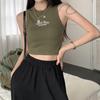 Women Streetwear Y2k Letter Stitch Embroidery Tank Top with Pad Sexy Sleeveless Sporty Crop Top