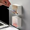 Desktop Plastic Storage Box with Flip Cover, Punch-Free Adhesive Tabletop Organizer, Compact Desk Holder for Cotton Swabs