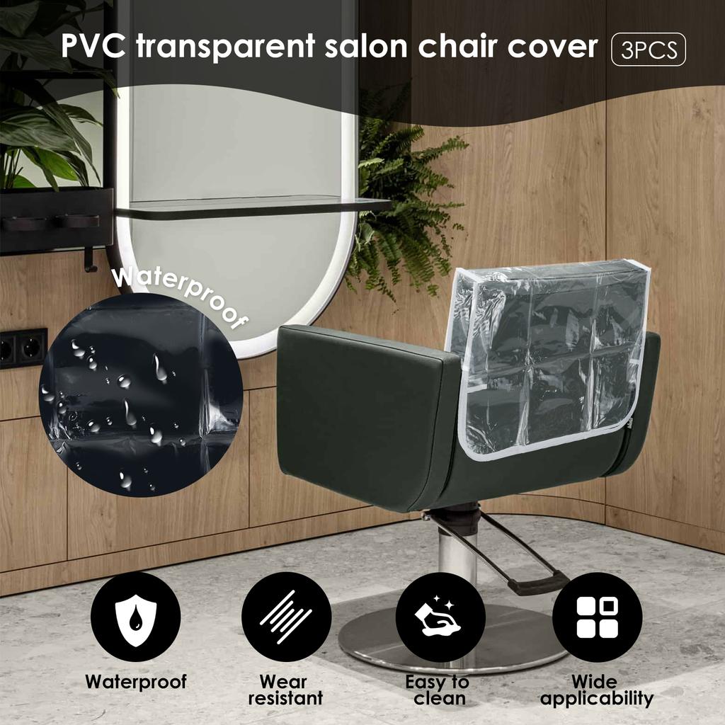 3 Pcs Salon Chair Back Cover Barber Beauty Chair Protectors Plastic Clear Waterproof Soft Sofa Armrest Dust Prevention