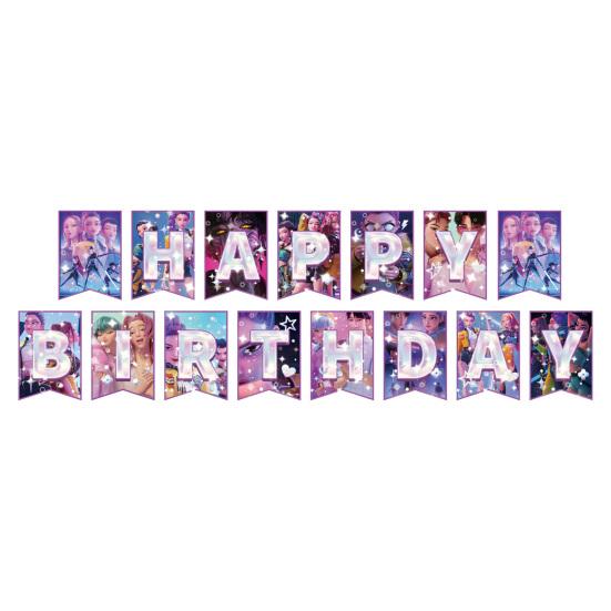 Birthday Party Decor Kit Themed Banner Cake Toppers & Spiral Balloons for K-POP Music Dance Theme Celebration Pink Girls Party Supplies