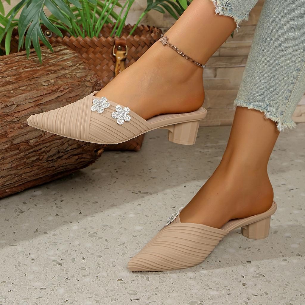 Повседневные полушлепанцы, Женская летняя мода, Взрослый острый толстый каблук, Крутые шлепанцы, Крутые шлепки