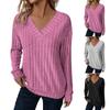 Women's Fashion Long Sleeve V-Neck Pullover T-Shirt Solid Color Top