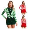 Womens Christmas Jumpsuit Long Sleeve Stripes Sequins Pompoms Design Christmas Party Candy Cane Costume