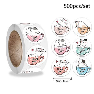 Милые наклейки «Спасибо» для котов Kawaii Kids 500 шт. рулоны мультяшных наклеек