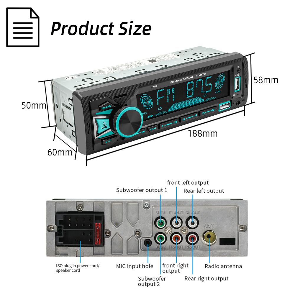 BQCC автомобильный радиоприемник 1 Din MP3 Bluetooth плеер 7 цветов 60 Вт*4 стерео FM приемник с пультом дистанционного управления AUX/2 USB/TF функция поиска автомобиля