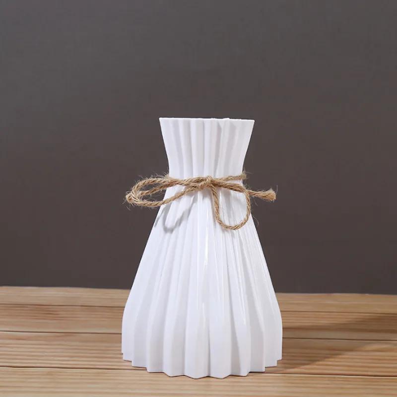 Folding Flower Vase Waist Cinching Simple Modern Vase Creative Hemp Rope Closure Real Flower Arrangement Plastic Flower Pot YLE551