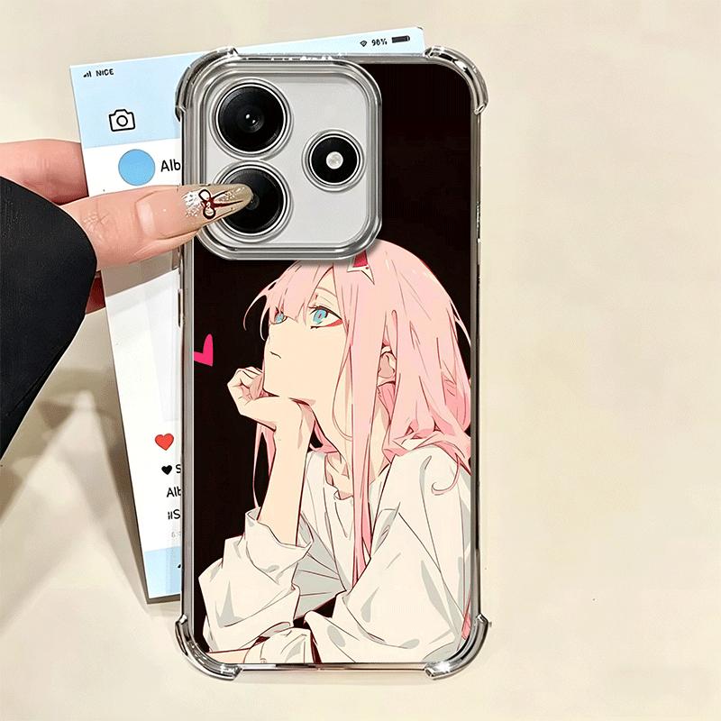 Zero Two 02 Кавайный Милый Покрытие Чехол Для Телефона Для Xiaomi Redmi Note 14 15 Pro Plus 13 12 11 11S 11T 10 9S 9 5G Противоударный Подушка Безопасности Co