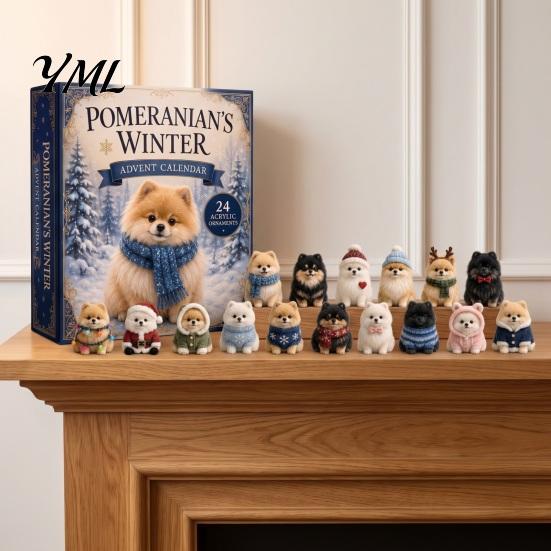 Christmas Countdown Fun 2026 Dog Advent Calendar, 24-Day Acrylic Ornament Set with Mini Puppy Birthday Gifts for Children Figures, 2D Flat Tree