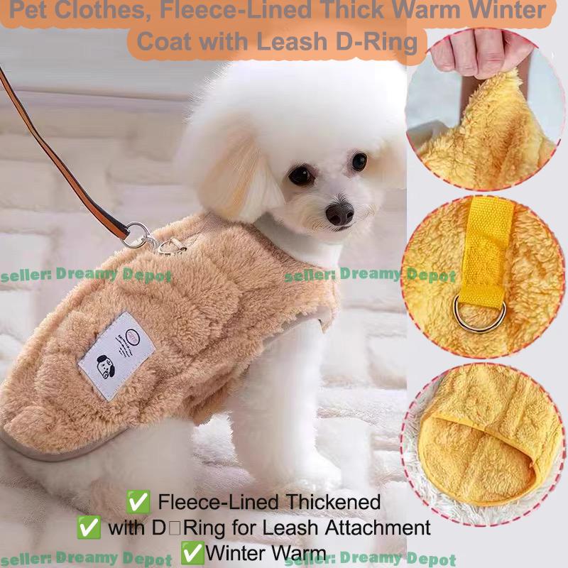 Thickened Fleece Dog Coat with Leash Hole for Teddy Bichon Winter Warm Pet Vest