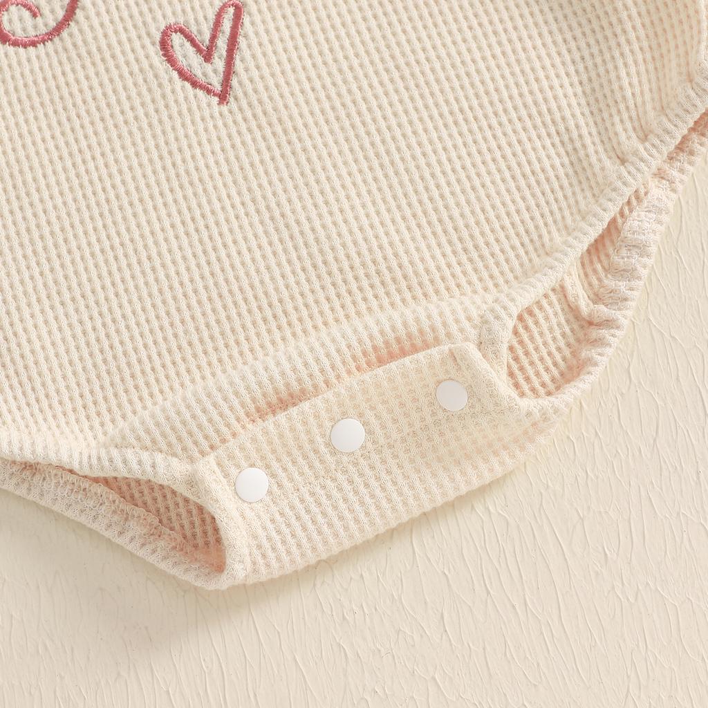 Baby Girl Romper Long Sleeve Round Neck Letter Embroidery Waffle Bodysuit Little Girl Outfit