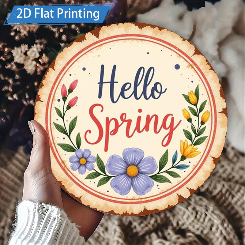 2D Flat 1pc 8X8 Inch Retro Spring Flower Round Metal Wall Decoration-aluminum Retro Pendant, Suitable for Indoor and Outdoor Decoration, Such As