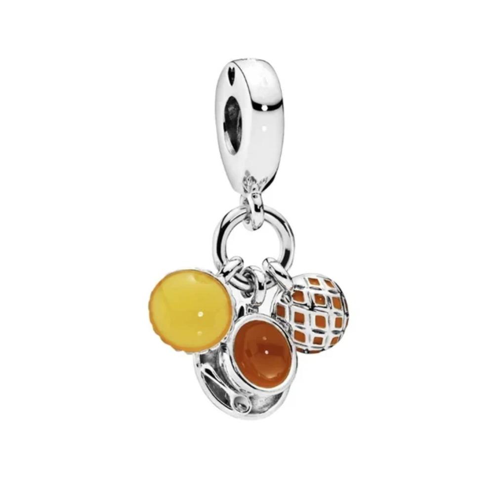 S925 Silver Lollipop Coffee Pot Charm Beads with Love Lock Key for DIY Women Bracelet Jewelry Boutique