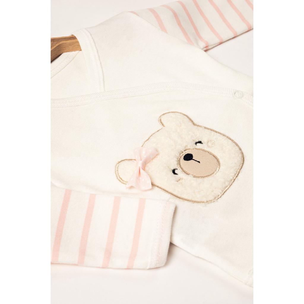 (boxed) Suzene With Teddy Bear Embroidered 100% Cotton Newborn Clothes 5-piece Hospital Bodysuit Set