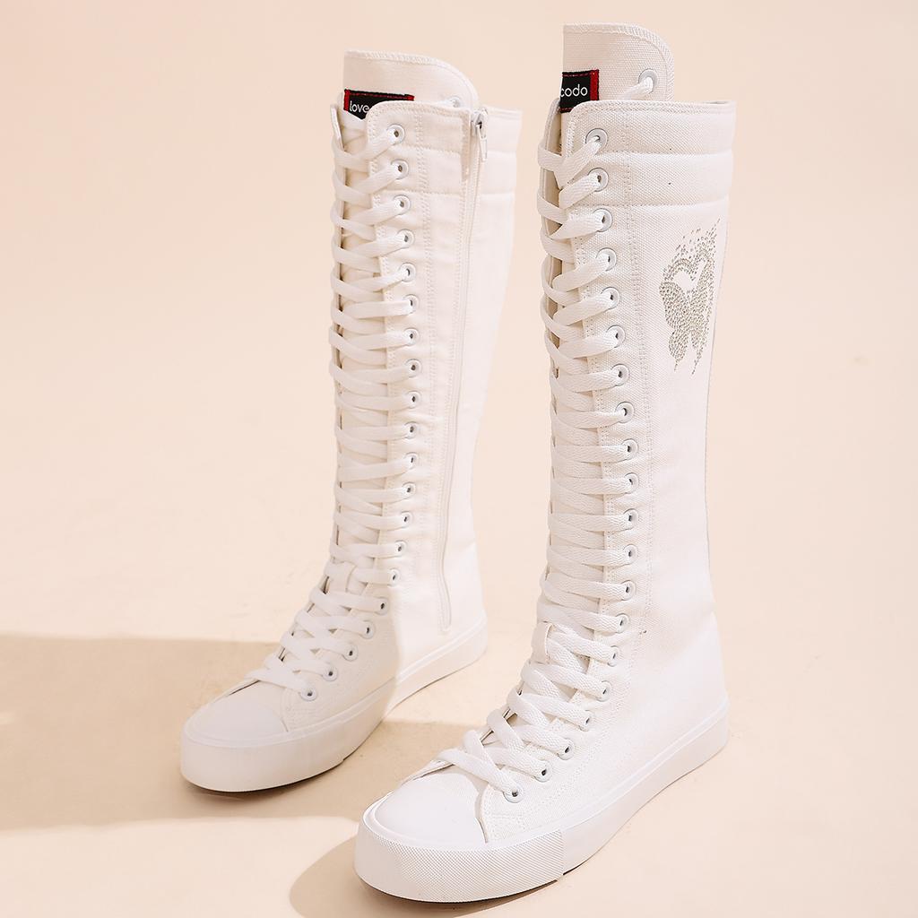 Женские длинные ботильоны до щиколотки, модные и удобные парусиновые сапоги до середины икры для девочек, подходящие для посещения вечеринок и повседневных прогулок