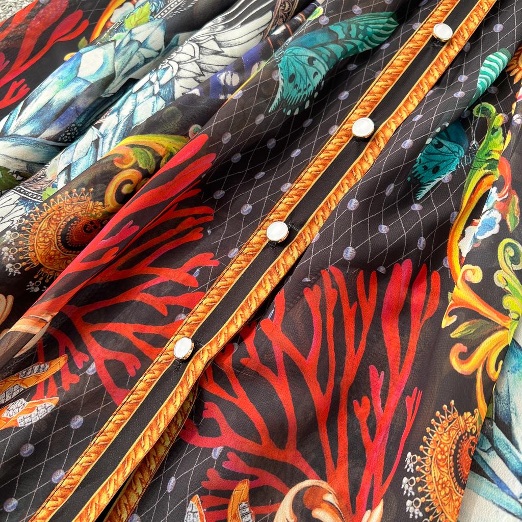 Spring Summer Women Vintage Palace Print Runway Dress Oversize Loose Long Maxi Party Dresses