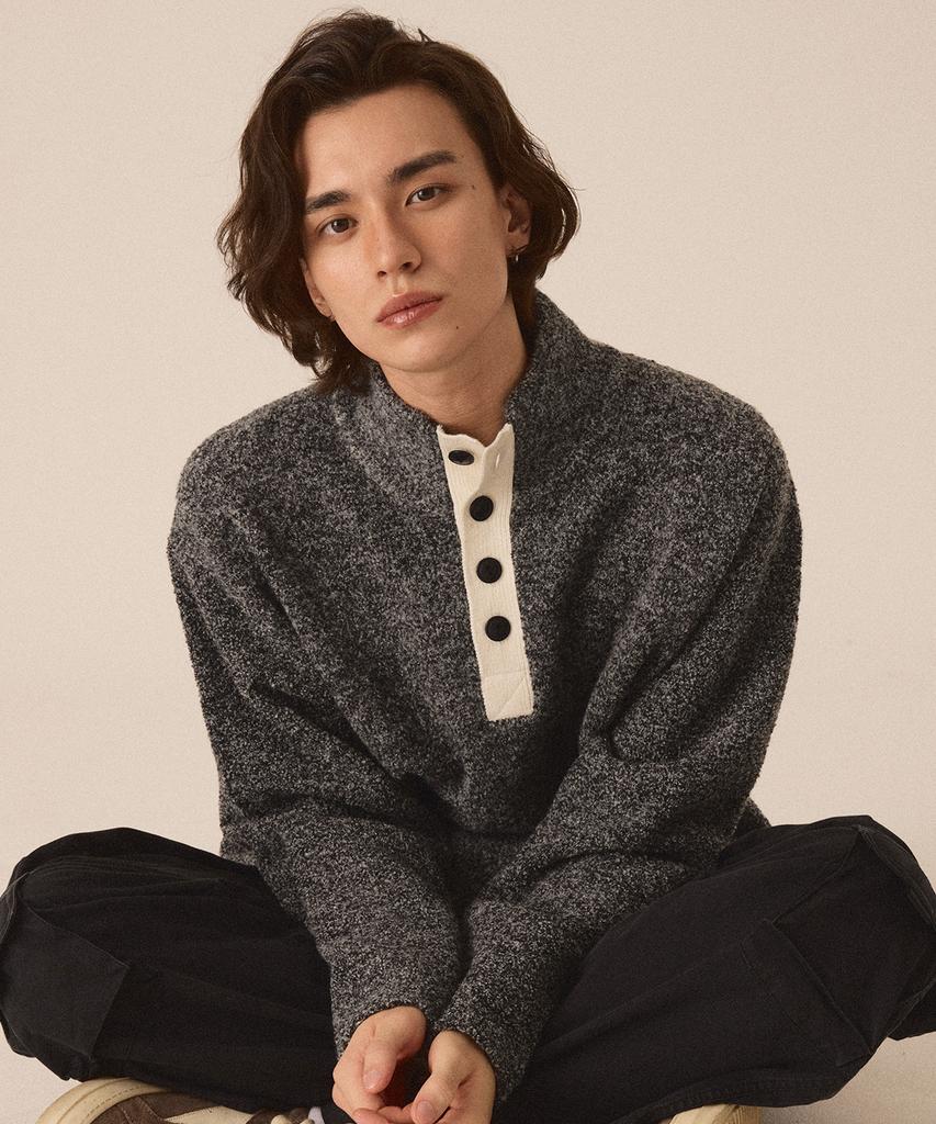 CUTZ Boucle Button Half-Neck Knit - 2 Colors