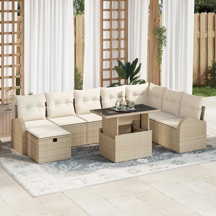 VidaXL Ensemble de Sofa de Jardin de 9 pièces avec Coussins Beige en Rattan Poly 3359778