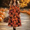 Halloween Women's Pumpkin Print Midi Dress A Line Dress Vacation Casual Daily Regular Fit  Long Sleeve V Neck Black  Spring Fall