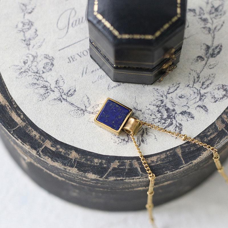 Deep Blue Square Lapis Lazuli Square Necklace Gold Tone Fine Chain Low MOQ Women Minimalist Jewelry Sourcing