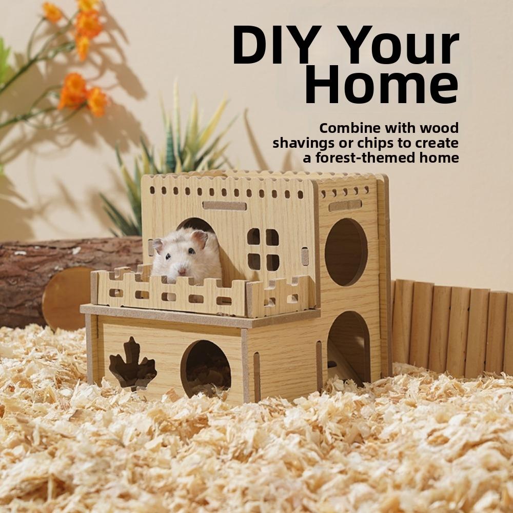 Natural Wooden Hamster House Durable Activity Climb Hamster Hide Villa Chew-proof DIY Crafts Small Pets Hideaway for Chinchilla